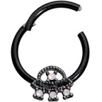 16G 3/8 White Faux Opal Black UFO Hinged Segment Ring