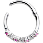 16G 3/8 Clear Pink CZ Gem Hearts Hinged Segment Ring