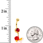 Red Gem Gold Tone Blowfish Dangle Belly Ring