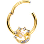 16G 3/8 Clear Gem Gold Tone White Faux Opal Saturn Hinged Segment Ring