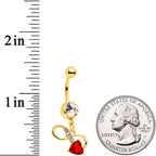 Clear Red Gem Gold Tone Treble Clef Dangle Belly Ring