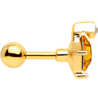 16G 1/4 Clear Yellow Gem Gold Tone Rhombus Cartilage Tragus
