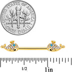 14G 5/8 Blue CZ Gem Gold Tone Whale Barbell Nipple Ring Set