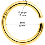 16G 5/16 Gold Tone Anodized Seamless Cartilage Ring Set of 12