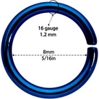 16G 5/16 Blue Anodized Seamless Cartilage Ring Set of 12
