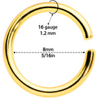 16G 5/16 Steel Gold Tone Seamless Cartilage Ring Set of 12