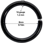 16G 5/16 Steel Black Anodized Seamless Cartilage Ring Set of 12