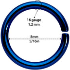 16G 5/16 Steel Blue Anodized Seamless Cartilage Ring Set of 12