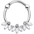 16G 3/8 Clear Gem White Leaves Septum Clicker