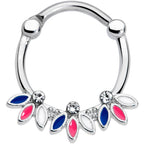16G 3/8 Clear Gem White Pink Blue Leaves Septum Clicker