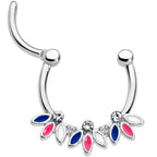 16G 3/8 Clear Gem White Pink Blue Leaves Septum Clicker