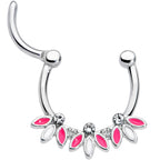 16G 3/8 Clear Gem White Pink Leaves Septum Clicker