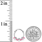 16G 3/8 Clear Gem White Pink Leaves Septum Clicker
