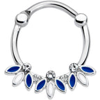 16G 3/8 Clear Gem White Blue Leaves Septum Clicker