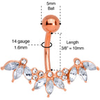 Clear Gem Rose Gold Tone Anodized Comely Clusters Belly Ring