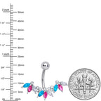 Pink Clear Aqua Gem Comely Clusters Belly Ring