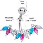 Pink Clear Aqua Gem Comely Clusters Belly Ring