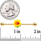 14G Gold Tone Sunny Flower Ladybug Industrial Barbell 38mm