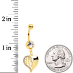 Clear Gem Gold Tone Half Open Heart Dangle Belly Ring