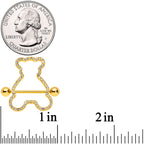 14G 5/8 Clear Gem Gold Tone Teddy Bear Nipple Shield Set