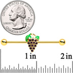14G Gold Tone Delicious Grapes Fruit Industrial Barbell 38mm