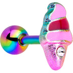 16G 1/4 Clear Gem Rainbow Ice Cream Cone Cartilage Tragus