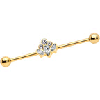 14G Clear Gem Gold Tone Anodized Cluster Industrial Barbell 38mm