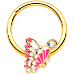 16G 3/8 Aurora Gem Gold Tone Butterfly Hinged Segment Ring