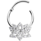 16G 3/8 Clear CZ Gem Lotus Flower Hinged Segment Ring