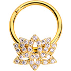 16G 3/8 Clear CZ Gem Gold Tone Lotus Flower Hinged Segment Ring