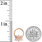 16G 3/8 Clear CZ Rose Gold Tone Lotus Flower Hinged Segment Ring