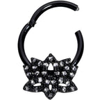 16G 3/8 Clear CZ Gem Black Lotus Flower Hinged Segment Ring