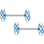 14G 9/16 Clear Gem Blue Celtic Knot Barbell Nipple Ring Set