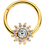 16G 3/8 Clear Gem Gold Tone Baroque Sun Hinged Segment Ring
