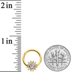 16G 3/8 Clear Gem Gold Tone Baroque Sun Hinged Segment Ring