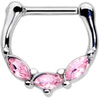 16G 5/16 Pink Gem Oval Trio Cartilage Clicker