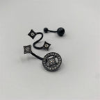 Clear Gem Black Sandblasted Spiral Circle Belly Ring Set of 3