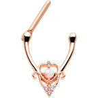 16G 5/16 White Synth Opal Rose Gold Tone Scroll Cartilage Clicker