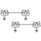 14G 5/8 Clear Gem Lotus Heart Dangle Barbell Nipple Ring Set