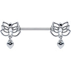 14G 5/8 Clear Gem Lotus Heart Dangle Barbell Nipple Ring Set
