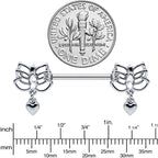 14G 5/8 Clear Gem Lotus Heart Dangle Barbell Nipple Ring Set