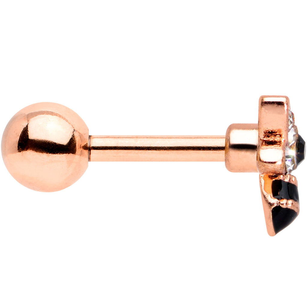 16G 1/4 Clear Black Gem Rose Gold Tone Bee Cartilage Tragus