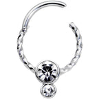 16G 3/8 Clear Gem Double Drop Duo Twisted Cartilage Clicker