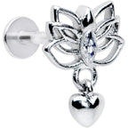 16G 5/16 Clear Gem Lotus Heart Dangle Labret Monroe Tragus