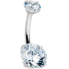 Clear CZ Gem Round Duo Internally Threaded Belly Ring