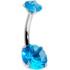Aqua CZ Gem Round Duo Internally Threaded Belly Ring