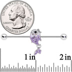 14G Clear Purple Gem Fish Dangle Industrial Barbell 38mm