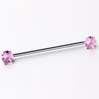 14G Pink CZ Gem Threadless Industrial Barbell 38mm