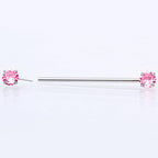 14G Pink CZ Gem Threadless Industrial Barbell 38mm