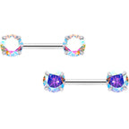 14G 1/2 Aurora CZ Gem Threadless Barbell Nipple Ring Set